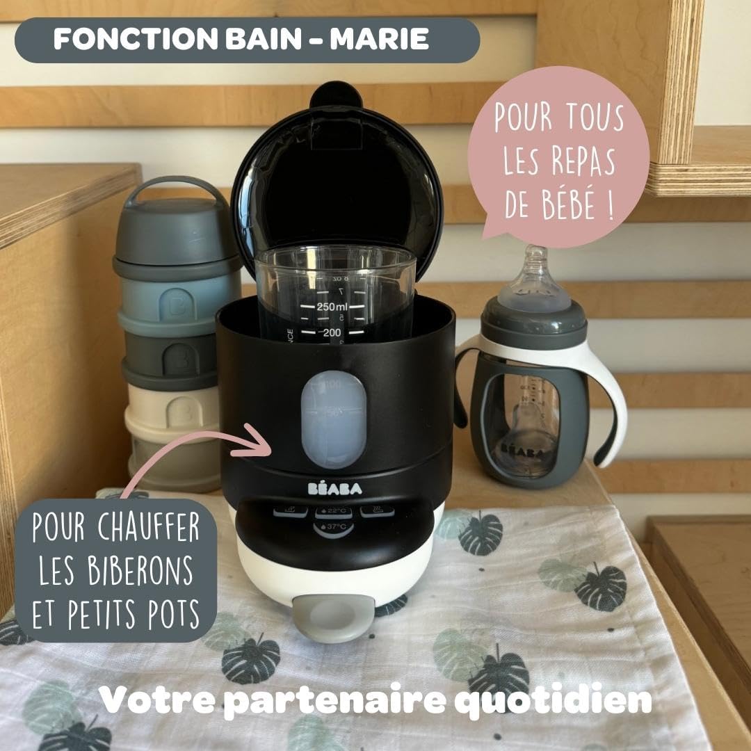 BĂABA, PrĂ©parateur-Chauffe Biberon/Petits pots, Distributeur d'eau Ă TempĂ©rature Exacte, InstantanĂ©, Rapide, Fonction Bain Marie, 2 TempĂ©ratures, Chauffe biberon Amovible, Bib'Expresso, Black