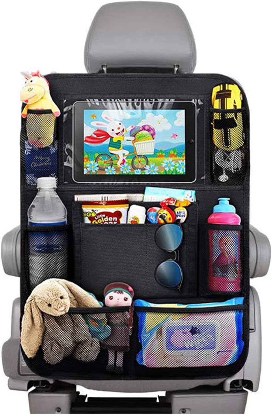 BillyBath Organisateur Voiture Enfant, 1PCS Rangement Auto Accessoire Interieur, Support pour Tablette Transparent 10 poches, Noir