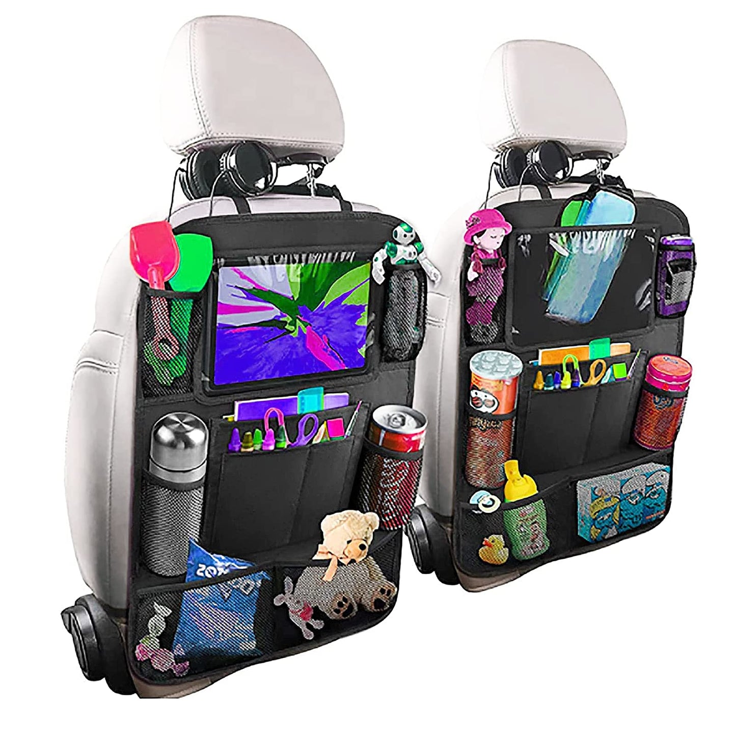 BillyBath Organisateur Voiture Enfant, 1PCS Rangement Auto Accessoire Interieur, Support pour Tablette Transparent 10 poches, Noir