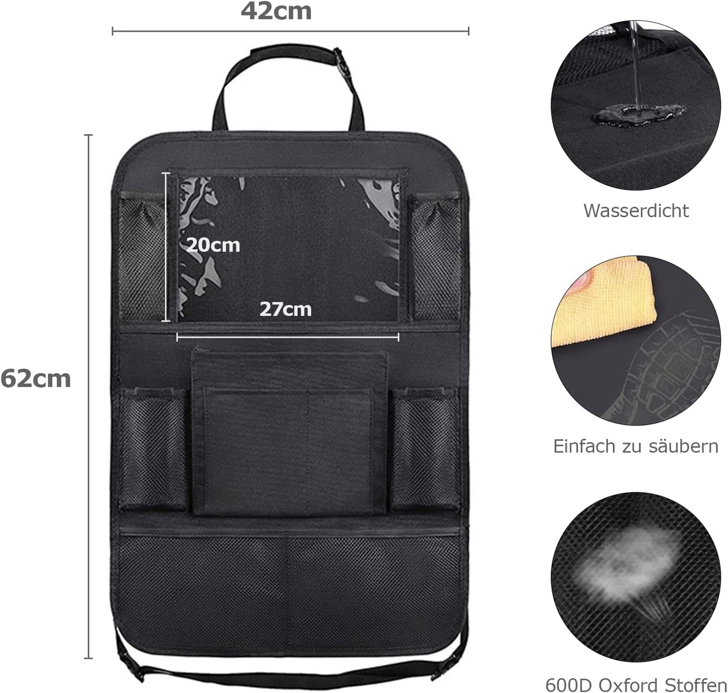 BillyBath Organisateur Voiture Enfant, 1PCS Rangement Auto Accessoire Interieur, Support pour Tablette Transparent 10 poches, Noir