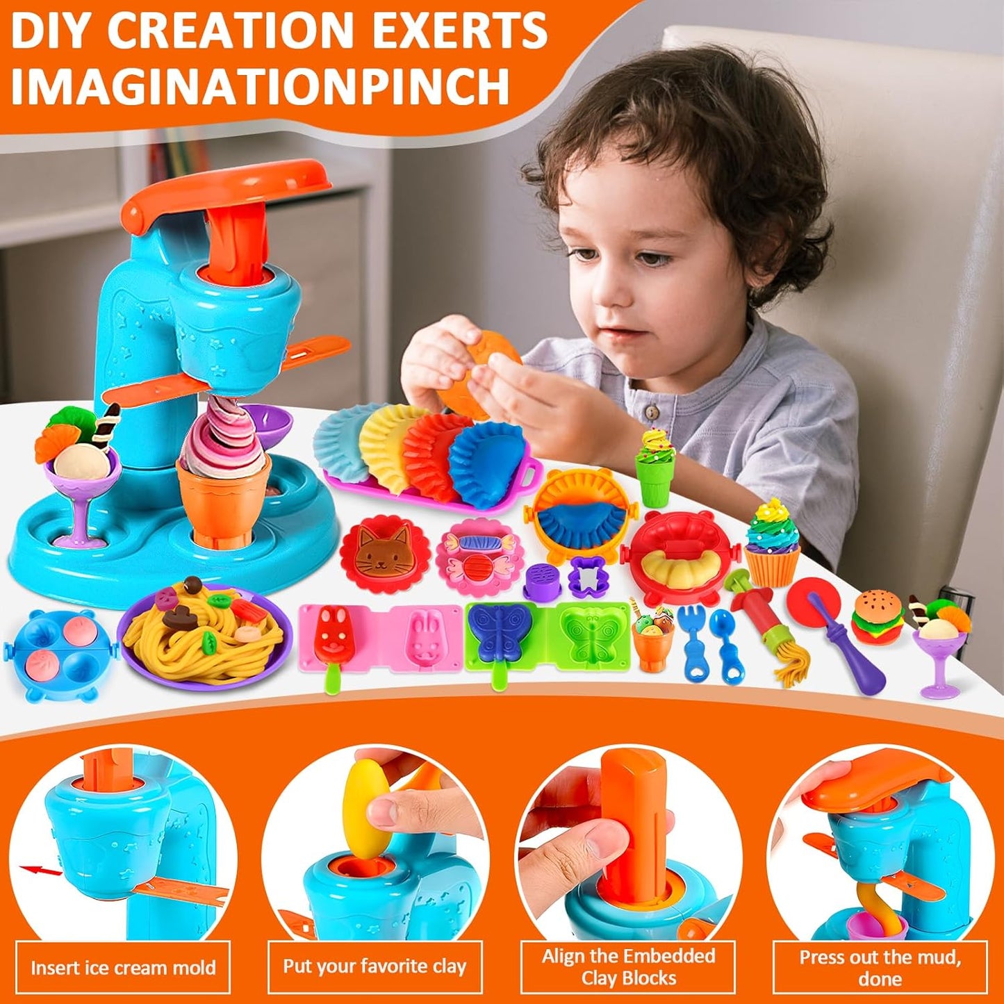 Frasheng Pate a Modeler, 76 Pièces Pâte À Modeler pour Enfants, Accessoires en Pâte à Modeler pour Créer des Hamburgers et des pizza, Pâtes, Outils de Pâte À Modeler, avec 12 Pots de Pate a Modeler