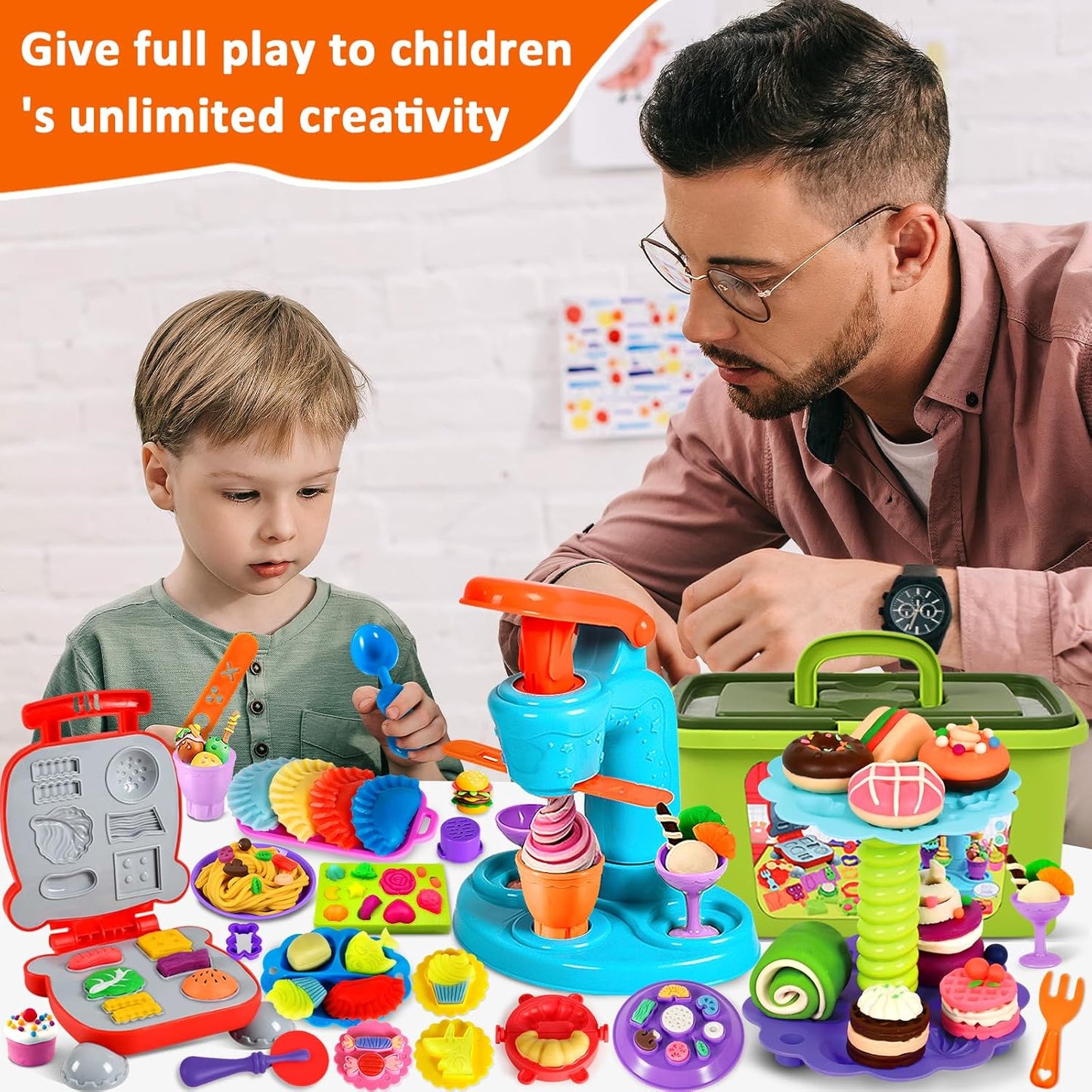 Frasheng Pate a Modeler, 76 Pièces Pâte À Modeler pour Enfants, Accessoires en Pâte à Modeler pour Créer des Hamburgers et des pizza, Pâtes, Outils de Pâte À Modeler, avec 12 Pots de Pate a Modeler