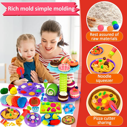 Frasheng Pate a Modeler, 76 Pièces Pâte À Modeler pour Enfants, Accessoires en Pâte à Modeler pour Créer des Hamburgers et des pizza, Pâtes, Outils de Pâte À Modeler, avec 12 Pots de Pate a Modeler