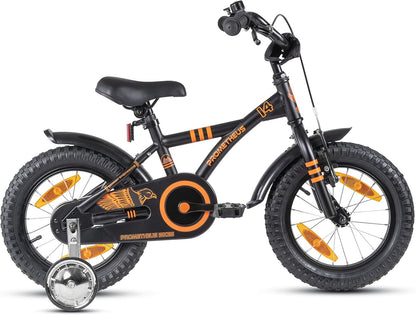 PROMETHEUS BICYCLES Velo Enfant 4 Ans Garcon vélo Fille 14 Pouces a Roulette pour 3 a 5 Ans - BMX en Noir Mat Orange