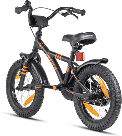 PROMETHEUS BICYCLES Velo Enfant 4 Ans Garcon vélo Fille 14 Pouces a Roulette pour 3 a 5 Ans - BMX en Noir Mat Orange