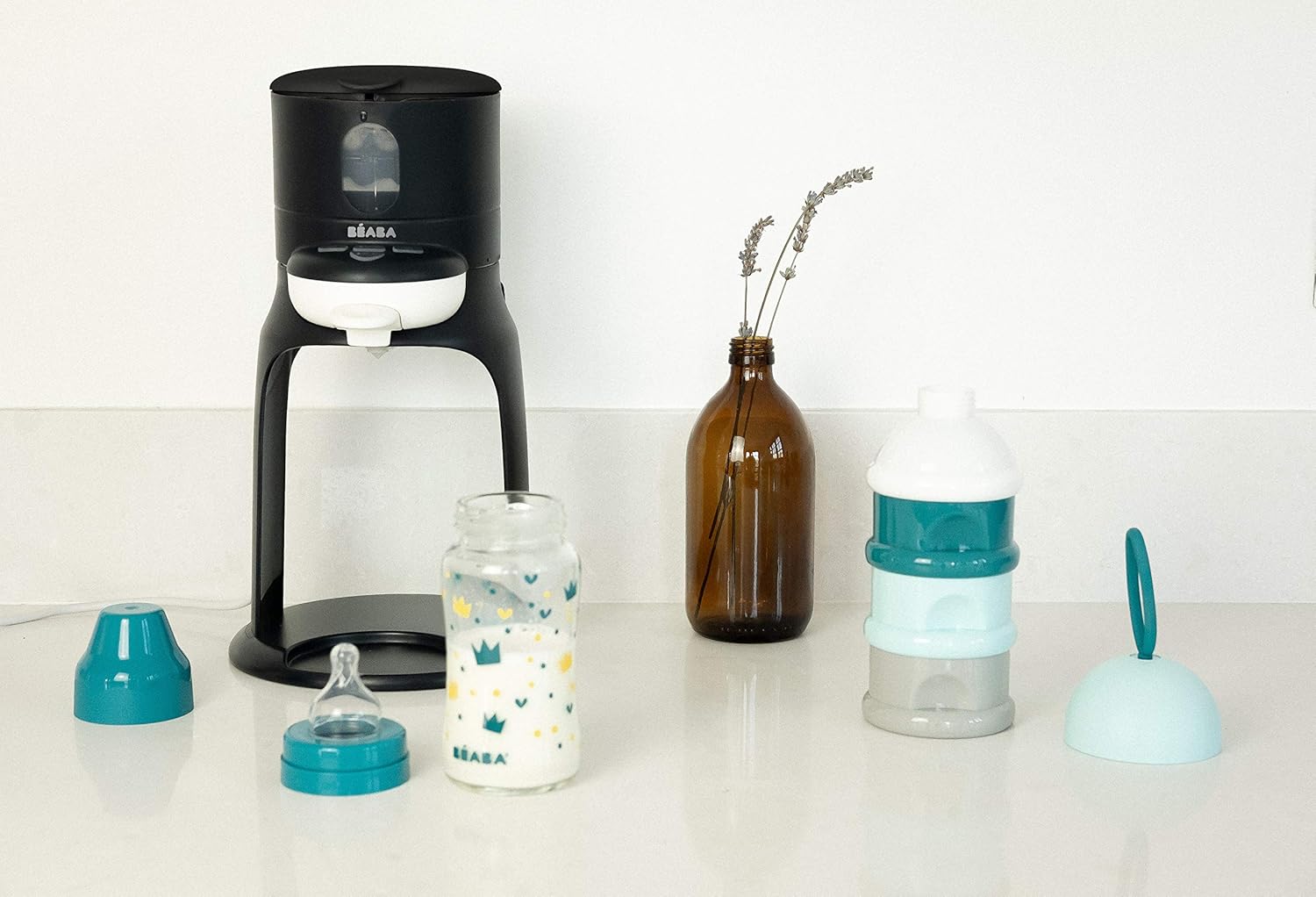BÉABA, Préparateur-Chauffe Biberon/Petits pots, Distributeur d'eau à Température Exacte, Instantané, Rapide, Fonction Bain Marie, 2 Températures, Chauffe biberon Amovible, Bib'Expresso, Black